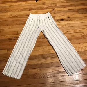 NWOT Linen Striped print Drawstring wide summer Casual beach relax active tired